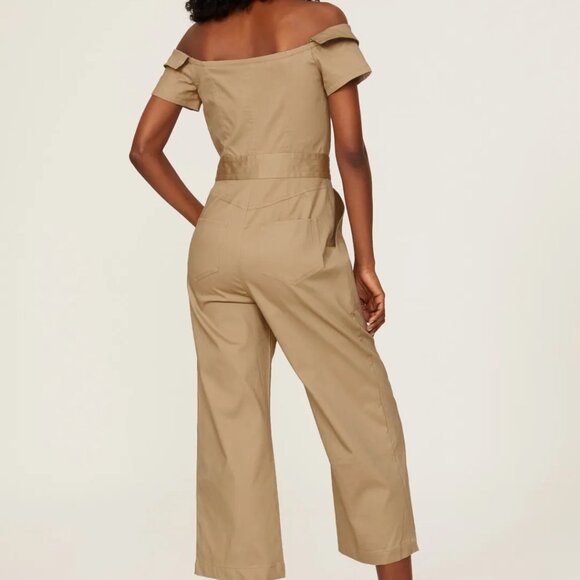 Marissa Webb, Khaki Off the Shoulder Crop Jumpsuit Size 6 - Picture 5 of 9